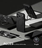 iPhone 18 Pro Max Case | Alles - Black phone cases with ring stands on a gray surface, featuring the Ringke brand.