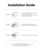iPhone 18 Pro Max Camera Protector | Camera Full Cover Tempered Glass (2 Pack) - An installation guide sheet with three illustrated steps showing how to apply adhesive and attach a camera lens protector cover, with text instructions on a white background.