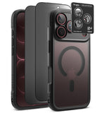 [Bundle] iPhone 18 Pro / Pro Max | Fusion Bold Magnetic Matte + Privacy Protectors - A black protective phone case shown from multiple angles, including the back with a MagSafe ring, the side profile, and a small accessory card labeled Ringke.