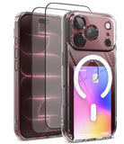 [Bundle] iPhone 18 Pro | Fusion Card Magnetic + Protectors - Clear protective phone case with built-in MagSafe magnetic ring and card slot, shown on a smartphone with two screen protectors, on a white background.