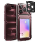 [Bundle] iPhone 18 Pro / Pro Max | Fusion Card + AR Protectors - Clear protective phone case with a built-in card holder pocket and camera ring, shown on a smartphone with a card inserted, plus a black Ringke camera ring accessory shown separately on a white background.