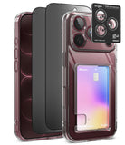 [Bundle] iPhone 18 Pro / Pro Max | Fusion Card + Privacy Protectors - Ringke iPhone case set shown on a white background, including a clear protective case with a built-in card holder, a dark tinted protector, and a black camera lens protector sticker.