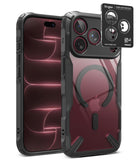 [Bundle] iPhone 18 Pro / Pro Max | Fusion-X Magnetic + AR Protectors - Ringke iPhone case with a clear back panel, black protective bumper edges, and a built-in camera lens protector shown on a white background.