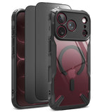 [Bundle] iPhone 18 Pro / Pro Max | Fusion-X Magnetic + Privacy Protectors - Three views of a rugged protective phone case for an iPhone, showing the black front bumper, the back with MagSafe ring, and the inner black protective layer, on a white background.