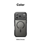 iPhone 18 Pro Max Case | Fusion Bold Magnetic Matte - A matte dark gray phone case with a MagSafe ring design, shown on a smartphone against a white background, with the text 'Color' at the top and 'Matte Smoke' at the bottom.