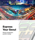 iPhone 18 Pro / Pro Max Case Fusion Design all-groups - A promotional graphic for a glossy holographic gradient design featuring a nighttime cityscape of Seoul with illuminated buildings and light trails, alongside large text reading 'Express Your Seoul' and a partial preview of the gradient design on the right.