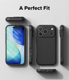 iPhone 18 Pro Max Case | Onyx Magnetic - A black protective phone case shown from multiple angles on a light gray background, with the text 'A Perfect Fit' at the top. The phone inside the case displays a blue and green abstract screen wallpaper.