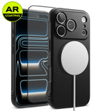 [Bundle] iPhone 18 Pro / Pro Max | Onyx Magnetic + AR Protectors - Two black phone cases shown on a white background, one front view with AR coating graphics and one back view with a MagSafe-style white circular mount. A yellow-green 'AR COATING' badge appears in the top-left corner.