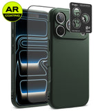 [Bundle] iPhone 18 Pro / Pro Max | Onyx + AR Protectors - A dark green textured phone case shown with two transparent screen protectors and a black Ringke camera lens protector card, on a clean white background with an AR Coating badge.