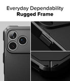 iPhone 18 Pro / Pro Max Case Rugged Gear Magnetic all-groups - Phone case with 'Everyday Dependability Rugged Frame' text, showing phone back and side views.