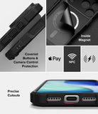 iPhone 18 Pro / Pro Max Case Rugged Gear Magnetic all-groups - Black protective phone case collage showing side button cover, inside magnet detail, NFC and Apple Pay compatibility, and precise cutout openings at the bottom.