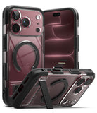 iPhone 18 Pro Max Case | UX Magnetic - Clear and black protective phone case with a built-in kickstand and MagSafe ring, shown from multiple angles on a white background.