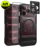 [Bundle] iPhone 18 Pro / Pro Max | UX Magnetic + AR Protectors - A clear protective phone case with a black bumper and MagSafe ring, shown alongside two AR-coated screen protectors and a Ringke camera lens protector sticker. The brand 'SILKCASE' is visible on the bottom of the case.