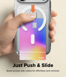 iPhone 18 Pro Case | Fusion Card Magnetic - Hand holding a phone case with a quick-access side cutout, featuring the brand 'Ringke'.