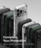 iPhone 18 Pro Case | Fusion Card - A promotional product image showing multiple smartphone cases arranged in a fan-like stack, including transparent, black, gray, and dark green options. The center case is clear with a black camera ring accessory visible.