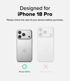 iPhone 18 Pro Case | Fusion Card - A compatibility graphic showing a phone case designed for iPhone 18 Pro. The left side displays a silver iPhone 18 Pro with a green circle icon below it, indicating the correct fit.