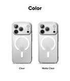 iPhone 18 Pro Case | Fusion Magnetic Matte - Two phone cases, one clear and one matte clear, on a white background with 'Color' text above.