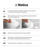 iPhone 18 Pro Case | Fusion Magnetic Matte - A white instruction sheet with a bold 'Notice' header and five numbered points in black text, including two small photos demonstrating how to remove protective films from a clear phone case.