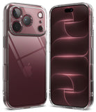 iPhone 18 Pro Case | Fusion - A clear, transparent protective phone case shown on two silver iPhones, displaying both the back view with a raised camera bumper and the side profile of the case.