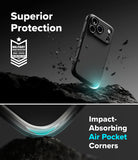 iPhone 18 Pro Case | Onyx Magnetic - Phone case with 'Superior Protection' and 'Impact-Absorbing Air Pocket Corners' text on a dark background.