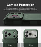 iPhone 18 Pro Case | Rugged Gear Magnetic - Dark green camera protection case shown on a phone, with text reading 'Camera Protection' and two smaller examples at the bottom labeled Ringke and Others.