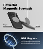iPhone 18 Pro Case | Silicone Magnetic - Promotional graphic for a black magnetic phone case with large circular MagSafe rings, showing one case and one blurred companion magnet under the text 'Powerful Magnetic Strength' and 'N52 Magnets'.