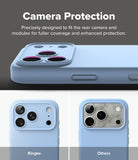 iPhone 18 Pro Case | Silicone Magnetic - Light blue phone camera protection case shown on a phone back, with marketing text at the top and two smaller comparison views below labeled Ringke and Others.