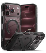 iPhone 18 Pro Case | UX Magnetic - Clear Black and black protective phone case with MagSafe ring, shown from multiple angles on a white background.