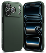 iPhone 18 Pro Case | Onyx - A dark forest green protective phone case shown from both the back and front angles against a clean white background.