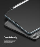 Invisible Defender Glass | iPad - Close-up of an iPad with a screen protector inside a clear case on a dark background.