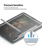Invisible Defender Glass | iPad - Apple Pencil drawing on an iPad screen with a magnified inset showing pressure sensitivity.