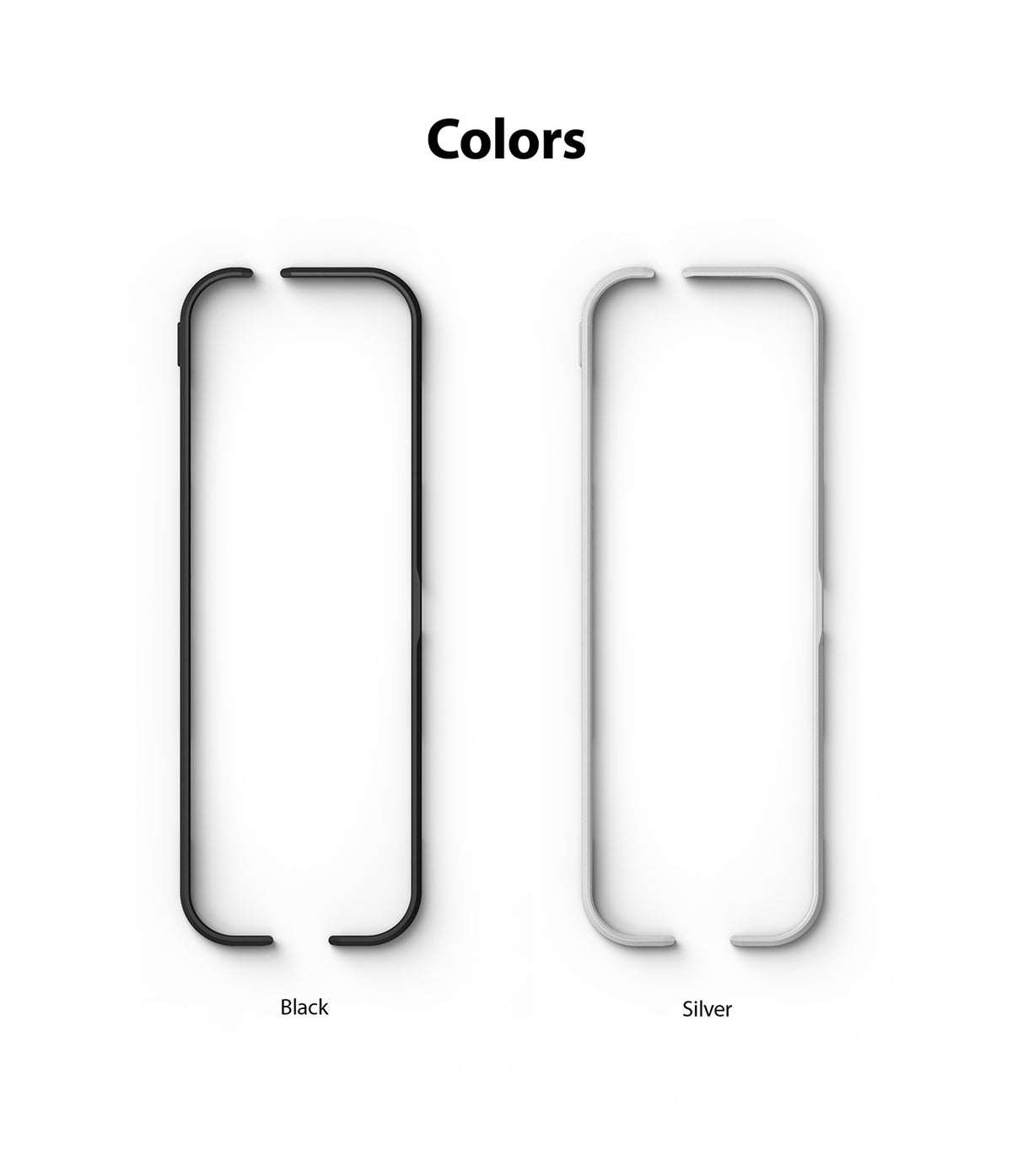 Frame Shield | iPad - Two minimalist iPad frame shields in black and silver, displayed side-by-side on a white background.