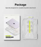 Easy Slide Tempered Glass | iPad - Packaging and installation tray for an iPad screen protector with instructional diagrams.
