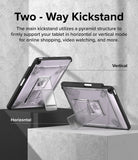 Fusion Sketch Stand | iPad - Two tablets in clear cases with pyramid kickstands shown in vertical and horizontal orientations.
