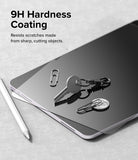 Easy Slide Tempered Glass | iPad - A key, coin, and paperclips resting on an iPad screen to demonstrate scratch resistance.