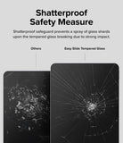 Easy Slide Tempered Glass | iPad - Comparison of shattered standard glass versus crack-contained Easy Slide tempered glass.