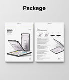 Fusion Sketch Stand | iPad - Front and back view of retail packaging for a clear iPad case with an integrated kickstand.
