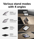 Fusion Sketch Stand | iPad -  Four iPad stand modes showing vertical and horizontal angles for browsing, video, typing, and drawing.