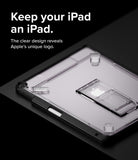 Fusion Sketch Stand | iPad - A clear protective case on an iPad showing the Apple logo and an integrated folding kickstand.