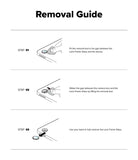 Camera Lens Frame Glass | iPad - Three-step illustrated guide showing how to remove a lens protector using a tool.