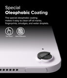 Camera Lens Frame Glass | iPad - Close-up of an iPad camera lens protector with oleophobic coating icons and descriptive text.