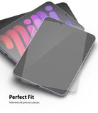 Tempered Glass | iPad - A clear tempered glass screen protector hovering above an iPad mini with a colorful abstract display.