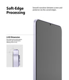 Tempered Glass | iPad - Close-up of an iPad with a 2.5D curved-edge screen protector and a diagram showing the smooth transition.