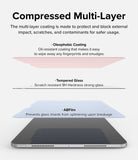 Easy Slide Tempered Glass | iPad - Easy Slide Tempered Glass - Exploded view of iPad screen protector layers: oleophobic coating, tempered glass, and ABFilm.