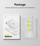 Easy Slide Tempered Glass | iPad - Packaging and installation tray for an iPad screen protector with instructional diagrams.