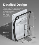 Fusion Sketch Stand | iPad - Exploded view of an iPad case showing a clear polycarbonate back and black TPU frame.