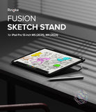 Fusion Sketch Stand | iPad -  iPad Pro on a desk with a built-in kickstand displaying colorful design sketches and a stylus nearby.
