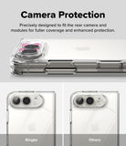 iPhone Duo | Fusion - A clear phone camera protection case shown fitted on a smartphone, with marketing text at the top reading 'Camera Protection' and two smaller comparison views below labeled 'Ringke' and 'Others'.