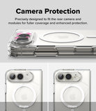 iPhone Duo | Fusion Magnetic - A clear phone camera protection case shown on a smartphone, with text above reading 'Camera Protection' and two smaller comparison views below labeled Ringke and Others.