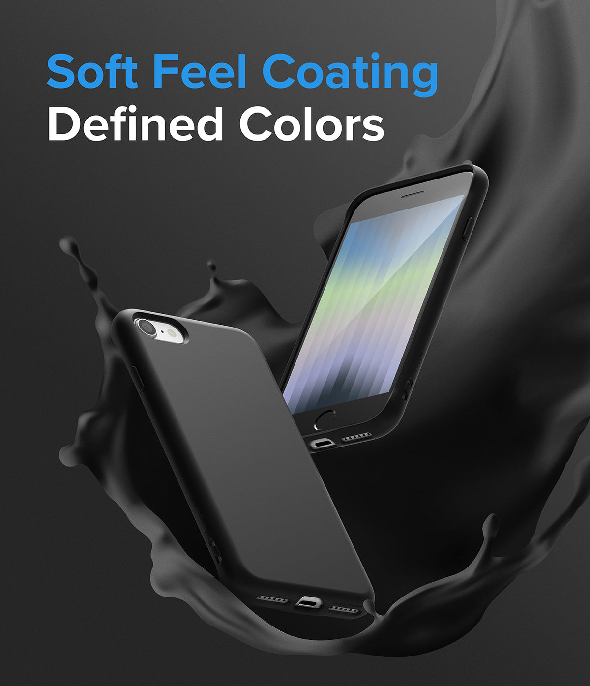 iPhone SE 2022 5G / SE 2020 / 8 Case | Air-S - Black phone case shown from front and back against a black liquid splash.